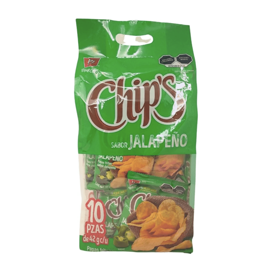Imagen de Papas fritas sabor jalapeño Barcel Chip's Jalapeño 10 pzas de 42g c/u (420g)