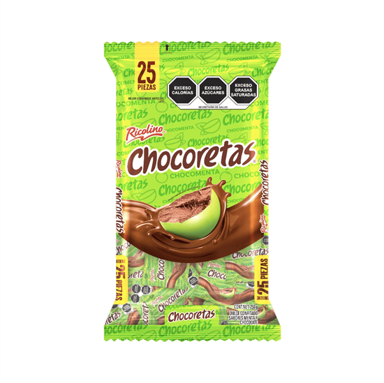 Imagen de Dulce confitado sabor menta y chocolate Ricolino Chocoretas 25 pzas de 10g c/u (250g)