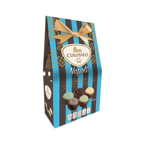 Imagen de Chocolate con leche italiano con rellenos surtidos (pistache, caprese, menta, limoncello, avellana) Colosseo Napoli 96g