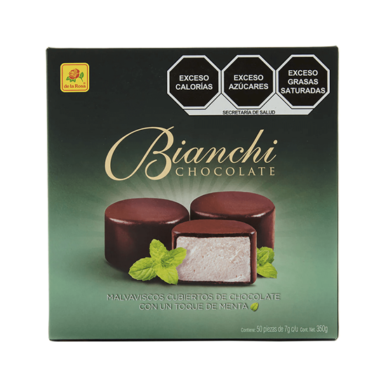 Imagen de Malvavisco cubierto de chocolate con un toque de menta De la Rosa Bianchi 50 pzas de 7g c/u (350g)