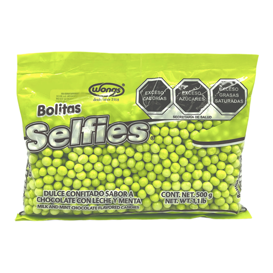 Imagen de Dulce confitado sabor chocolate con leche y menta Wongs Bolitas Selfies 500g