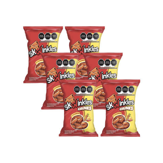 Imagen de Dulce enchilado sabor mango y tamarindo Skwinkles Chunks bolsa con 6 piezas de 45g c/u (270g)