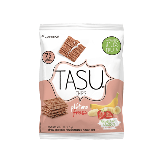 Imagen de Botana crujiente de fruta deshidratada Tasu Chips plátano y fresa 28.5g