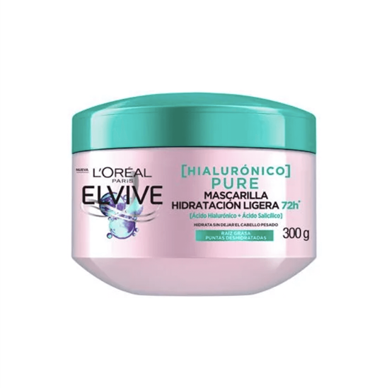 Imagen de Mascarilla capilar hidratación ligera para raíz grasa y puntas deshidratadas L'Oreal Paris Elvive Hialurónico Pure 300g