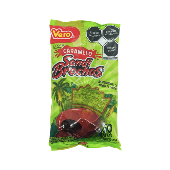 Imagen de Caramelo sabor sandía con relleno picosito Vero Sandí Brochas 50 pzas (250g)