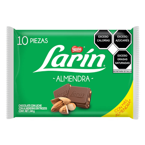 Imagen de Chocolate con leche con almendras en trozos Nestlé Larín Almendra 10pzas (240g)