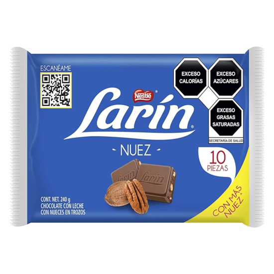 Imagen de Chocolate con leche con nueces en trozos Nestlé Larín Nuez 10pzas (240g)