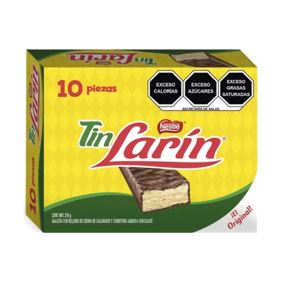 Imagen de Galleta con relleno de crema de cacahuate y cobertura de chocolate semiamargo Nestlé Tin Larín 10pzas (210g)