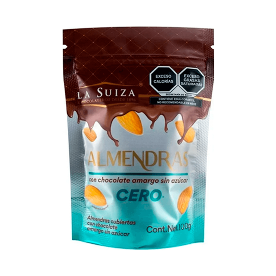 Imagen de Almendras cubiertas con chocolate amargo sin azúcar La Suiza Almendras Cero 100g