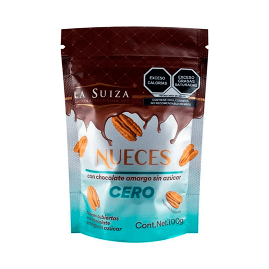 Imagen de Nueces cubiertas con chocolate amargo sin azúcar La Suiza Nueces Cero 100g