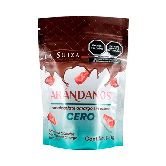 Imagen de Arándanos cubiertos con chocolate amargo sin azúcar La Suiza Arándanos Cero 100g