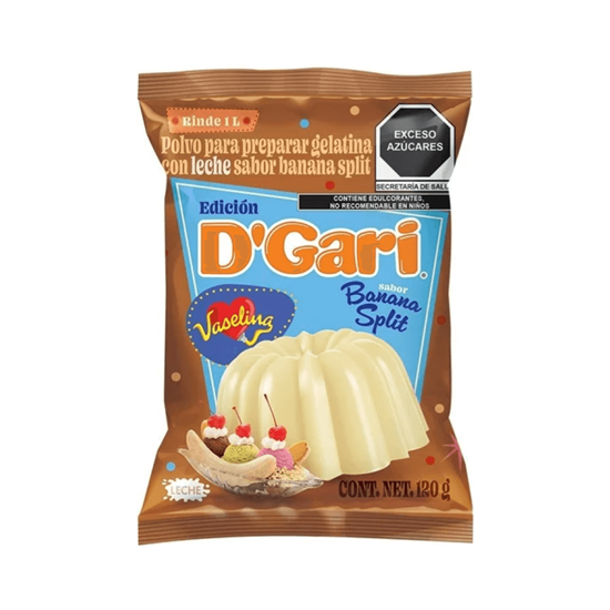Imagen de Polvo para gelatina de leche sabor banana split D'Gari Edición Vaselina 120g