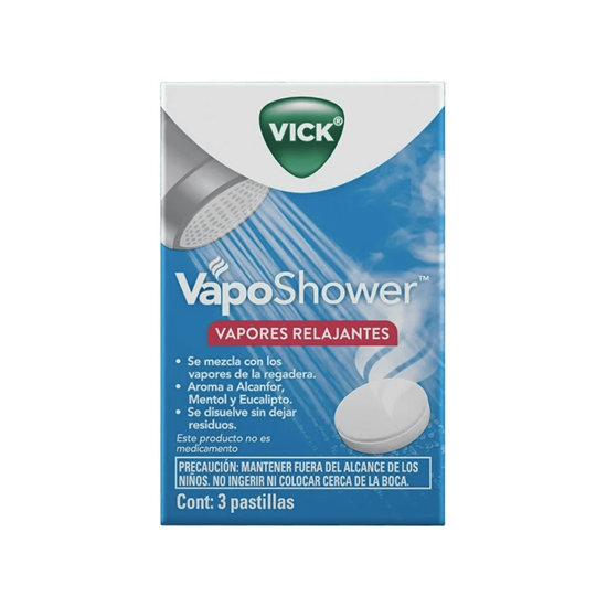 Imagen de Tabletas para ducha vapores relajantes aroma alcanfor, mentol y eucalipto Vick VapoShower 3 pzas