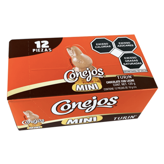 Imagen de Chocolate con leche Turín Conejos Mini caja con 12 pzas de 10g c/u (120g)