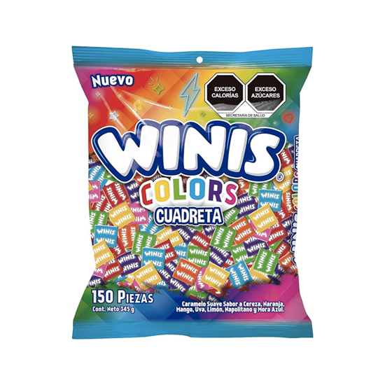 Imagen de Caramelo suave sabores frutales surtidos Winis Colors Cuadreta 150 pzas (345g)
