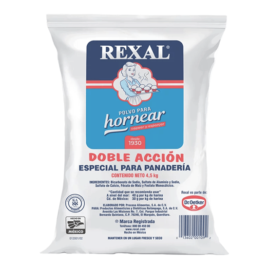 Imagen de Polvo para hornear, capear y esponjar doble acción especial para panadería Rexal 4.5kg