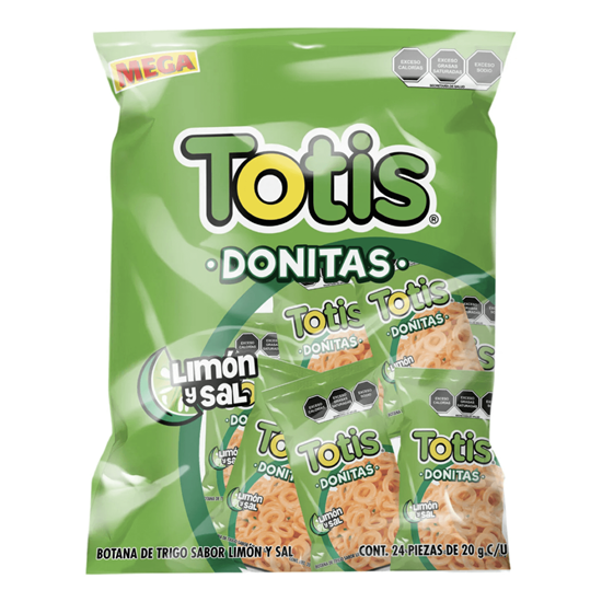 Imagen de Botana de trigo sabor limón y sal Totis Donitas Mega paquete con 24 pzas de 20g c/u (480g)