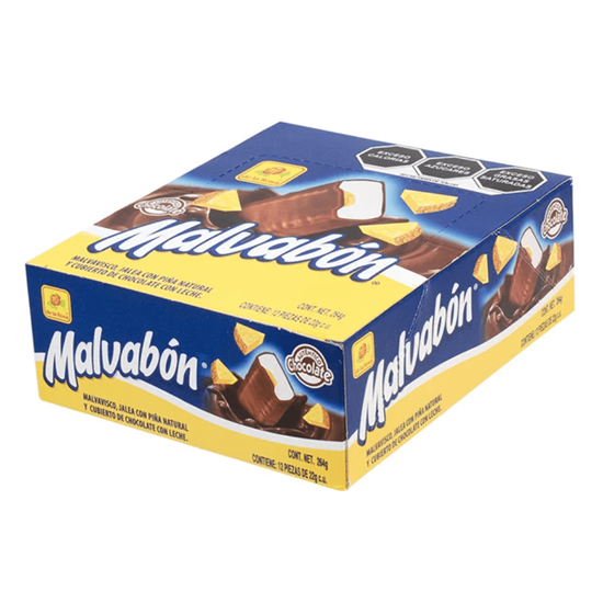 Imagen de Malvavisco con jalea de piña cubierto con chocolate De la Rosa Malvabón 12 pzas de 22g c/u (264g)