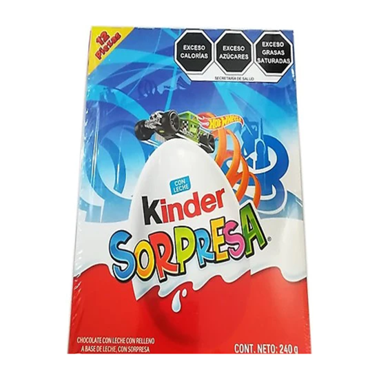 Imagen de Chocolate huevo Kinder Sorpresa con una sorpresa de Hot Wheels 12 pzas de 20g (240g)
