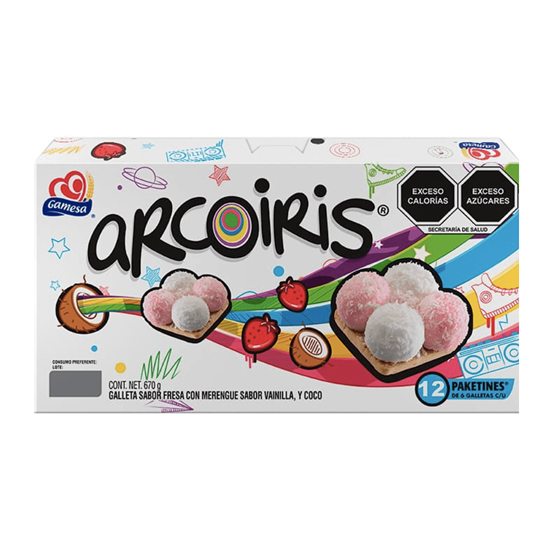 Imagen de Galletas con malvavisco y coco Gamesa Arcoíris 12 paketines de 55.83g c/u (670g)