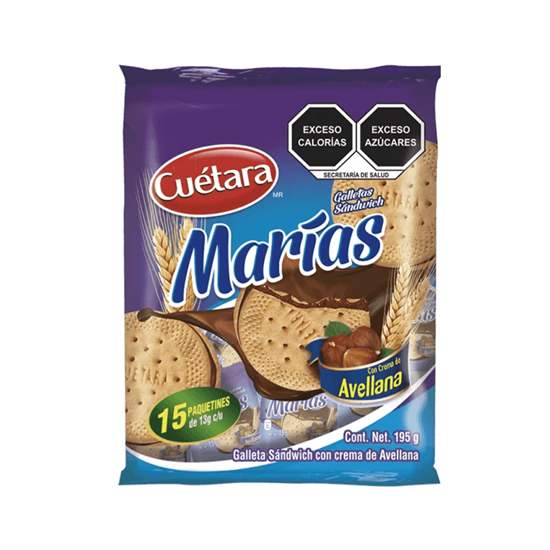 Imagen de Galletas sándwich con crema de avellana Cuétara Marías 15 paquetines de 13g c/u (195g)