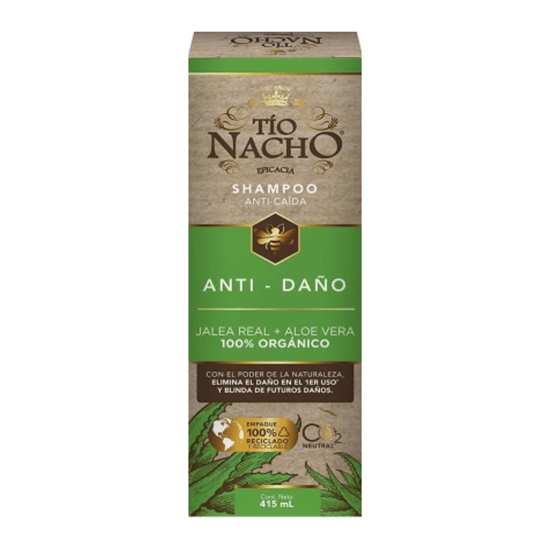 Imagen de Shampoo anti-caída con jalea real + aloe vera 100% orgánico Tío Nacho Anti-Daño 415ml