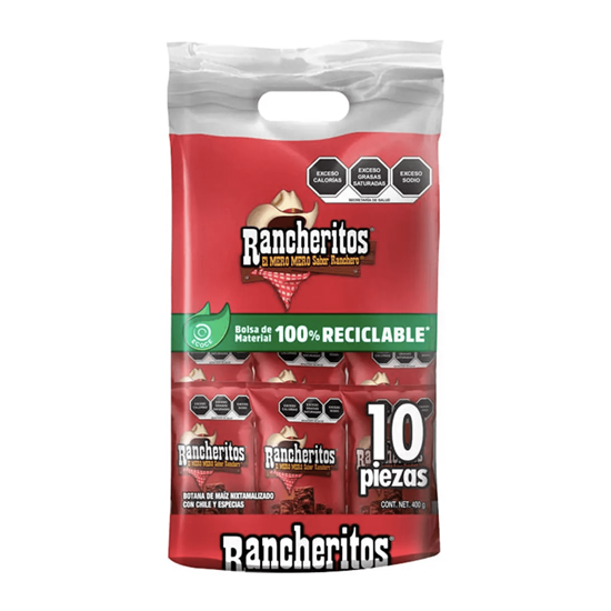 Imagen de Botana de maíz con chile y especias Sabritas Rancheritos bolsa con 10 pzas de 40g c/u (400g)