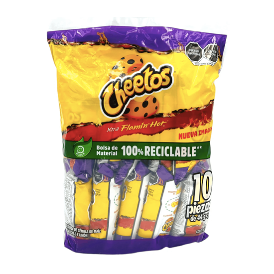 Imagen de Botana de maíz sabor queso con chile y limón Sabritas Cheetos Xtra Flamin' Hot bolsa con 10 pzas de 44g (440g)