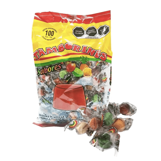 Imagen de Golosina de azúcar sabor a frutas Tamborines Sabores 100 pzas (450g)