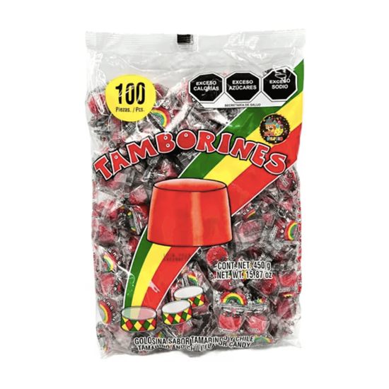 Imagen de Golosina sabor tamarindo y chile Tamborines 100 pzas (450g)