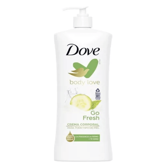 Imagen de Crema corporal para todo tipo de piel fragancia de pepino y té verde Dove Body Love Go Fresh 1L