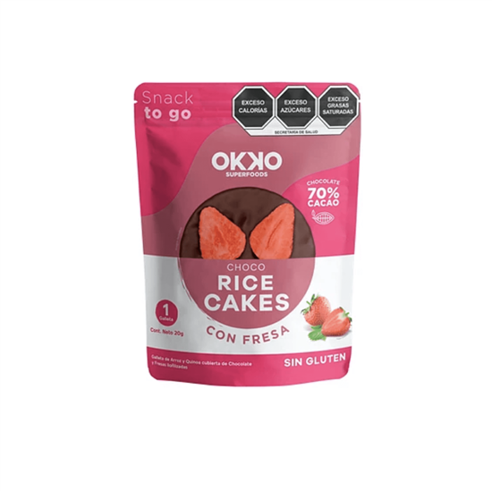 Imagen de Galleta de arroz y chocolate 70% cacao con fresa sin gluten Okko Súper Foods 20g