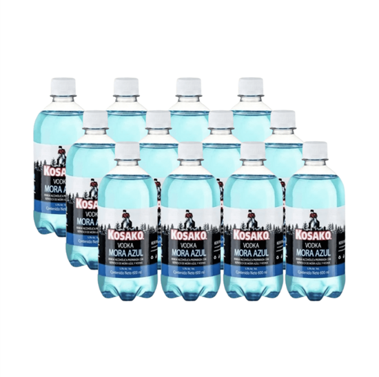 Imagen de Bebida preparada con vodka y refresco sabor mora azul Kosako paquete con 12 botellas de 600ml c/u