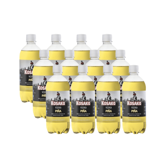 Imagen de Bebida preparada con vodka y refresco sabor piña Kosako paquete con 12 botellas de 600ml c/u