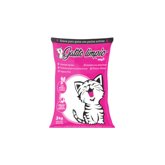 Imagen de Arena para gatos con perlas activas aroma lavanda Gatito limpio by Magic Cat 3kg
