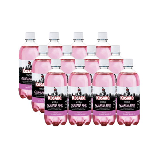 Imagen de Bebida preparada con vodka y refresco sabor guaraná Kosako Guaraná Pink paquete con 12 botellas de 600ml c/u