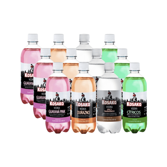 Imagen de Bebida preparada con vodka y refresco de sabores surtidos Kosako paquete con 12 botellas de 600ml c/u