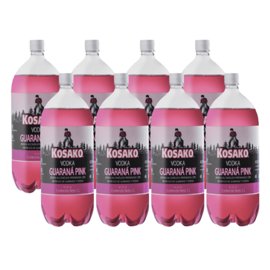 Imagen de Bebida preparada con vodka y refresco sabor guaraná Kosako Guaraná Pink paquete con 8 botellas de 2L c/u