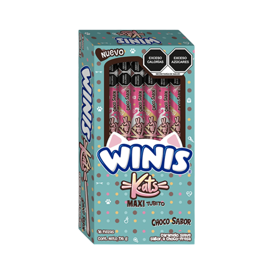 Imagen de Caramelo suave sabores surtidos Winis Kats Maxi Tubito 16 pzas de 11g c/u (176g)