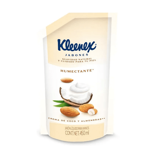 Imagen de Jabón líquido para manos crema de coco y almendras Kleenex Humectante bolsa doypack refill 450ml
