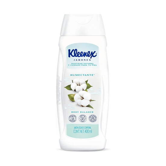 Imagen de Jabón líquido corporal flor de algodón y jazmín Kleenex Cuidado Neutro Body Balance 400ml