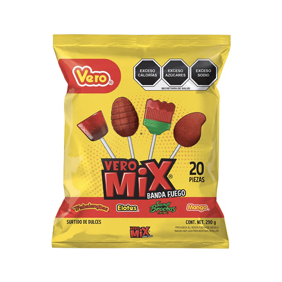 Imagen de Surtido de paletas con chile Vero Mix Banda Fuego 20 pzas (290g)