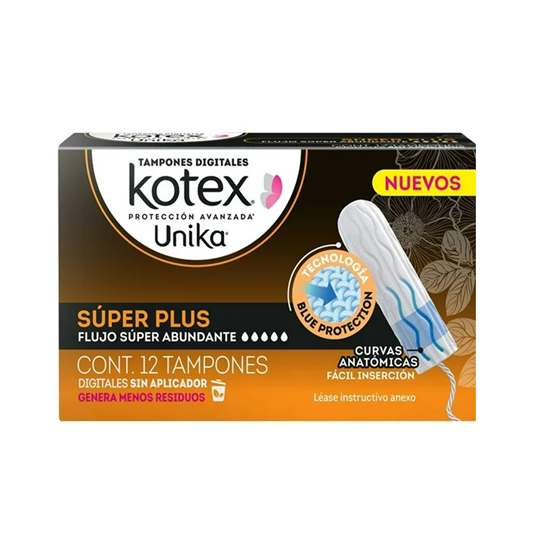 Imagen de Tampones digitales sin aplicador Kotex Unika Súper plus flujo súper abundante 12 pzas