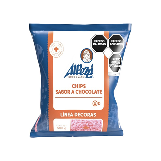 Imagen de Chips sabor chocolate color rosa Alpezzi Línea Decoras 500g