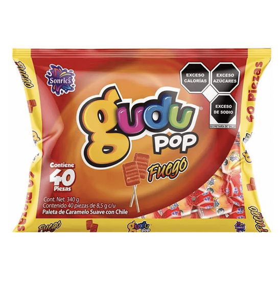 Imagen de Paleta de caramelo suave con chile Sonric's Gudupop Fuego 40 pzas (340g)