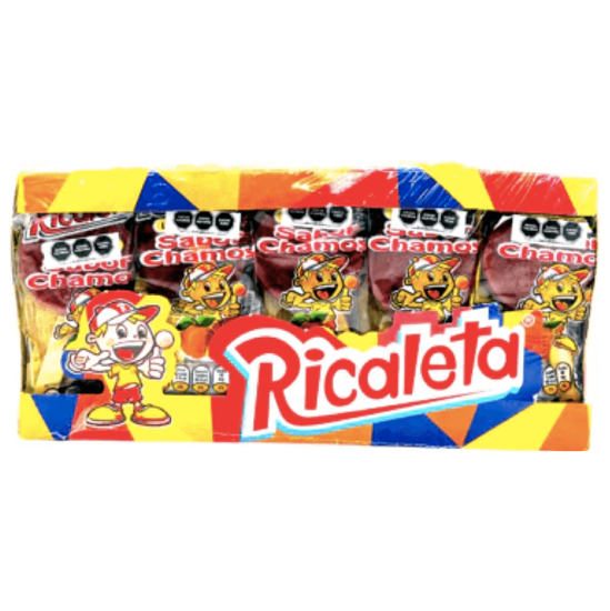 Imagen de Paleta de chilito agridulce en polvo sabor chamoy cubierta de caramelo Ricaleta 25 pzas de 25g c/u (625g)
