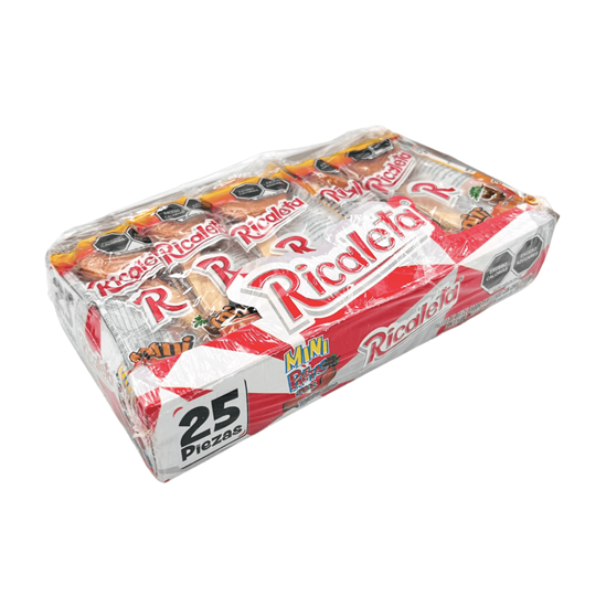 Imagen de Paleta de chilito agridulce en polvo sabor tamarindo cubierta de caramelo Mini Ricaleta 25 pzas de 13g c/u (325g)