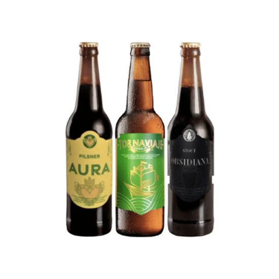 Imagen de Sampler de cerveza artesanal mexicana Aura, Obsidiana y Tornaviaje 3 pack (surtido de 355ml c/u)