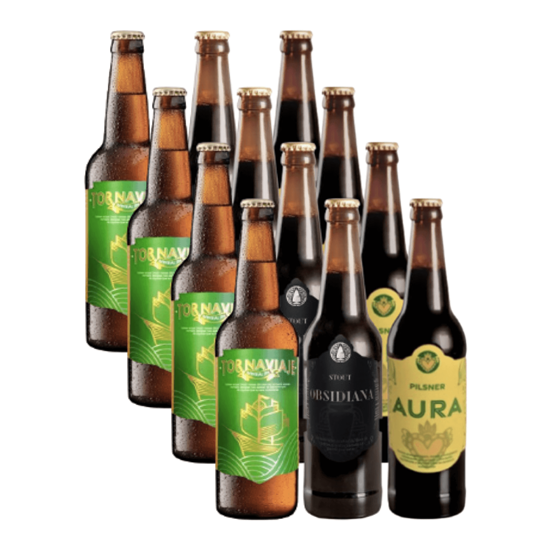 Imagen de Sampler de cerveza artesanal mexicana Aura, Obsidiana y Tornaviaje 12 pack (surtido de 355ml c/u)