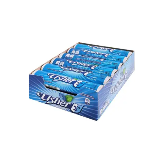 Imagen de Pastillas comprimidas sabor menta Usher en tubo caja con 12 pzas de 28g c/u (336g)